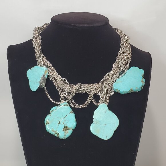 Banana Republic silver chain turquoise stone necklace - Picture 2 of 8